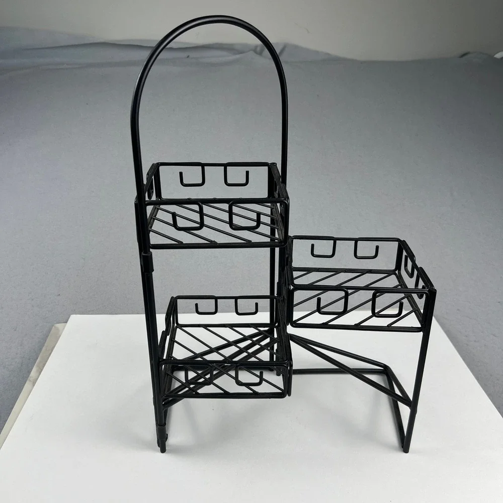 Folding Tiered Metal Wire Display Stand Black 3-Tier Rack 18in Organizer Home